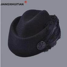 将图片加载到图库查看器，Australian Hats Elegant Wool Feather Bow Airline Stewardess White Women's Fedora Caps Formal Lady Hat Royal Style DomeChapeu
