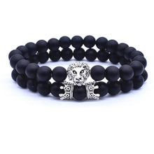 将图片加载到图库查看器，Classic Vintage Elegant Lion Head and Luxury Crown Charm Bracelet Natural Lava Stone Beads Amazing Bracelet Great For Men Fashion Jewelry
