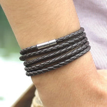 Load image into Gallery viewer, NEW Trendy Black Retro Wrap Long Leather Men Brecelets Bangles Fashion Sporty Chain Link Male Charm Bracelet
