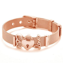 将图片加载到图库查看器，Fashion Stainless Steel Woman and Men Bracelet Mesh Bracelet Set Crystal Heart Anchor Charm Fine Bracelet Bangle For Female Lover

