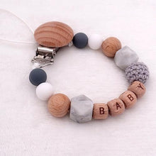 将图片加载到图库查看器，Handmade Personalized Name Silicone Wood Pacifier Clips Safe Teething Chain Baby Teether Clips Holder For Pacifier For Kids
