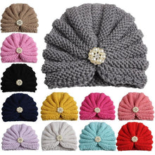 Load image into Gallery viewer, Handmade Knitted Winter Baby Hat for Girls Candy Color Enfant Baby Beanie Turban Hats Newborn Baby Cap
