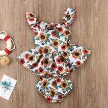 Load image into Gallery viewer, Newborn Baby Girls Outfits with Sunflower Top Dress Bottoms Bow Back Dress For Baby Girls
