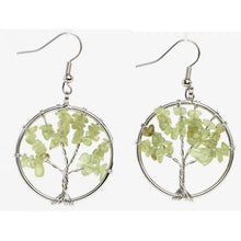 Load image into Gallery viewer, Women's Tree of Life Women Drop Earrings Round Natural Chip Gem Stone Opal Tiger Eye Pink Crystal Dangle Hook Earring Jewelry
