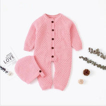 将图片加载到图库查看器，Handmade Girls Romper Knitted Newborn Baby Clothes Romper With Hat Infant Toddler Jumpsuit For Boys And Girls Warm Jumpsuit For Winter
