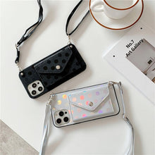 Load image into Gallery viewer, Luxury Little Dots Wallet Shoulder Strap Phone Case For iPhone 14 14Pro Max 13 12 Mini 11 Pro XSXR 7 8 Plus Leather Wallet Case with Card Holder Neck Strap Wrist Strap Pocket Cover
