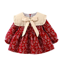 将图片加载到图库查看器，Modern Retro Girl Dress  For Winter Newborn Infant Dress Fashion Cute Cotton Floral Bow baby Party Dress
