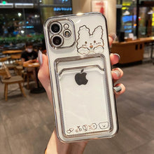 将图片加载到图库查看器，Ultra-light Transparent Photo Card Pocket Wallet Case For iPhone 13 11 12 14 Pro Max XS XR X 8 7 6S Plus Plating Cute Bear Rabbit Soft Phone Cover Cute Case with Card Holder Soft Cover
