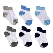 将图片加载到图库查看器，6 Pairs Cotton Baby 's Non-slip Boat Low Cut Floor Socks With Rubber Grips For Boys &amp; Girls Sock
