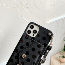 Load image into Gallery viewer, Luxury Little Dots Wallet Shoulder Strap Phone Case For iPhone 14 14Pro Max 13 12 Mini 11 Pro XSXR 7 8 Plus Leather Wallet Case with Card Holder Neck Strap Wrist Strap Pocket Cover
