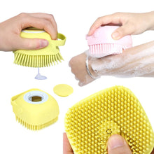 Load image into Gallery viewer, Pet Dog Cat Bath Brush 2-in-1 Pet  Massage Comb Soft Silicone Pet Shower Hair Grooming Comb Dog Cleaning Tool Pet Supplies Pet Brush Bath Massage Brush Shampoo Dispenser for Pet
