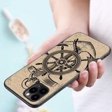 将图片加载到图库查看器，Anchor Boat Ship Wheel Phone Case For iPhone 13 12 Mini 11 Pro XS Max XR X 8 7 6S 6 Plus 5S 5 SE 2020 Black Cover Custom Anchor Hard Back Cover Case
