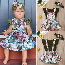 Load image into Gallery viewer, Newborn Baby Girl Skirt  Retro Sweet Strap  Jumpsuit And Headband Children's Clothes Unique Design
