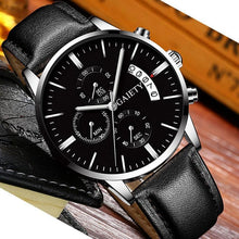 Load image into Gallery viewer, Watches men Fashion Sport Stainless Steel Case Leather Band watch Quartz Business Wristwatch For Men's and Boys

