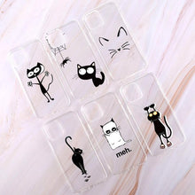 将图片加载到图库查看器，Cute Cartoons Black Cat Transparent Phone Cover For Iphone 14 14promax 14plus 13promax 13 12 11 Shockproof Clear Phone Case Adorable Soft Girls Print Cat Design Clear Cute Flexible Silicone Phone Case
