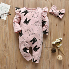 Load image into Gallery viewer, Modern Baby Girls Romper Cartoon Rabbit Pattern Cotton Long Sleeve Jumpsuit+Headband Outfits Set Jumpsuit With  Bow
