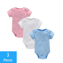 Load image into Gallery viewer, 3PCS Baby Bodysuit Set (0–12M) – Soft Cotton Solid Color Summer Rompers for Boys &amp; Girls
