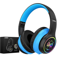 Load image into Gallery viewer, LOBKIN Kids Headphones 5.4 Over Ear Kids Headphones Wireless with Mic Colorful LED Lights 94dB Safe Volume Limited
