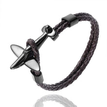 将图片加载到图库查看器，Stainless Steel Gold Aviation Airplane Anchor Bracelets For Men and Women In Retro Leather Bracelet Air Force Style Homme Jewelry Style
