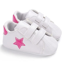 Load image into Gallery viewer, Newborn Shoes Star First Walkers Kids Toddlers Lace Up PU Leather Soft Soles Sneakers 0-18 Months
