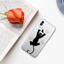 将图片加载到图库查看器，Cute black cat Phone Case for iphone 13 11 12 pro XS MAX 8 7 6 6S Plus X 5S SE 2020 XR case  Cute Cat Slim Fit Glossy Stylish Cover Soft Shockproof Phone Case
