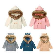 Load image into Gallery viewer, Modern Luxury Winter Warm Newborn Baby Boy Girl Knit Hooded Coat Fur Collar Jacket Clothes FOr Boys and Girls
