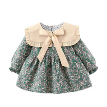 将图片加载到图库查看器，Modern Retro Girl Dress  For Winter Newborn Infant Dress Fashion Cute Cotton Floral Bow baby Party Dress
