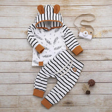 Load image into Gallery viewer, Newborn Baby Clothes Feather Rompers Tops Striped Pants Clothes Outfits Set For Girls And Boys
