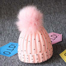 将图片加载到图库查看器，Fashion TrendBaby Girls Lovely Winter Warm Fur kintted Pompom Beanies Cap For Winter In Elegant Style

