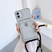 Load image into Gallery viewer, Transparent Wallet Case for iPhone 13 12 11 Pro Xs Max Shockproof Card Crossbody Lanyard Rope Strap Cover Transparent Soft Case Necklace Phone Cover Colorful Case &amp; Adjustable Strap
