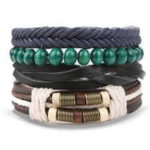 Load image into Gallery viewer, Vintage Black Bead Bracelets For Men Fashion Hollow Triangle Leather Bracelet &amp; Bangles Multilayer Wide Wrap Jewelry For Men and Women
