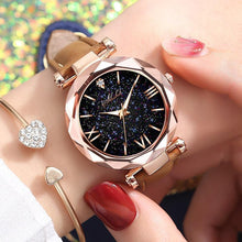 将图片加载到图库查看器，Women Casual Leather Ladies Watch Quartz Wrist Watch Starry Sky Female Clock For Women and Lady and Girls
