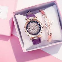 将图片加载到图库查看器，Women Elegant Popular Watch Set Starry Sky Ladies Bracelet Watch Casual Leather Sports Quartz Wristwatch For Women and Girls
