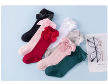 将图片加载到图库查看器，Baby Girls High Long Soft Cotton Lace Big Bow Knee Socks Toddlers Stretchable Material Excellent For Every Occasion

