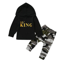 将图片加载到图库查看器，Baby Boy Letter Hoodie T-Shirt Tops and  Camo Pants Outfits In Modern New Printed Style For Kids
