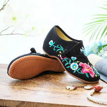 Load image into Gallery viewer, Veowalk Morning Glory Flower Embroidered Women's Canvas Ballet Flats Ladies Casual Comfort Denim Cotton Embroidery Shoes
