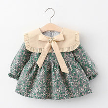 将图片加载到图库查看器，Modern Retro Girl Dress  For Winter Newborn Infant Dress Fashion Cute Cotton Floral Bow baby Party Dress
