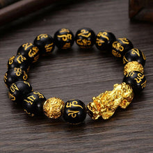 将图片加载到图库查看器，Obsidian Stone Beads Bracelet For Men and Women Unisex Wristband Gold Black Pixiu Wealth and Good Luck Bracelet Design
