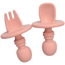 Load image into Gallery viewer, Big Baby Feeding Unique Spoon And Fork Set  Soft Silicone Feeding  Flatware  Safe Training Spoon For Baby Girls And Boys
