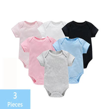 Load image into Gallery viewer, 3PCS Baby Bodysuit Set (0–12M) – Soft Cotton Solid Color Summer Rompers for Boys &amp; Girls
