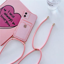 Load image into Gallery viewer, Transparent Wallet Case for iPhone 13 12 11 Pro Xs Max Shockproof Card Crossbody Lanyard Rope Strap Cover Transparent Soft Case Necklace Phone Cover Colorful Case &amp; Adjustable Strap
