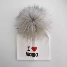 将图片加载到图库查看器，Newborn Cotton Hats Baby Pom Pom Childre Infant Hats For BabY Boys and Girls Wth Printed "I love mama " and " Design
