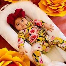 将图片加载到图库查看器，Modern Interesting Luxury Floral Newborn Baby Girl Clothes Infant Baby Girl Footed Full Sleeve Outfit Romper Jumpsuit With Big Bow In Modern Design
