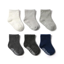 将图片加载到图库查看器，6 Pairs Cotton Baby 's Non-slip Boat Low Cut Floor Socks With Rubber Grips For Boys &amp; Girls Sock
