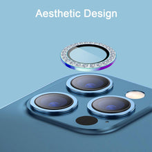 Load image into Gallery viewer, 2023 New Diamond Bling Metal Ring Glass Protective Cap For iPhone 14 13 12 11 Pro Max Mini Camera Lens Circle Protector Paste Tempered Glass Camera Cover Camera Lens Protector
