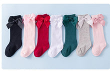将图片加载到图库查看器，Baby Girls High Long Soft Cotton Lace Big Bow Knee Socks Toddlers Stretchable Material Excellent For Every Occasion

