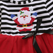 将图片加载到图库查看器，New Dress Baby Girls Christmas Santa Striped Print  Dress And Headband Outfits Children
