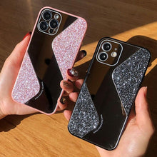 将图片加载到图库查看器，Women Luxurious Glitter Makeup Mirror Phone Case For iPhone 12 11 Pro MAX X XS XR 8 7 Plus Luxury Silicone Shockproof Cover Fixed Non Moving Sparkling Shining Glitter Stars Soft Silicone Case
