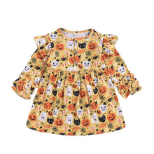 将图片加载到图库查看器，Modern Autmn Colorful Baby Kids Girl Dress For Kids Infant Baby Girls 1-6Years In Hallowen Pumpkin Design Autmn Season
