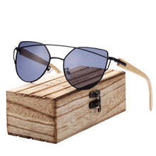 将图片加载到图库查看器，Modern Cat Eye Sunglasses for Women Polarized Sunglasses with metal frame and natural Bamboo wood frame Fashion Style
